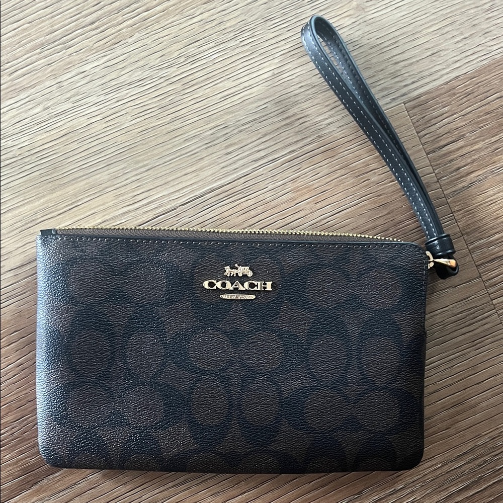 Coach Dark Brown Signature Wristlet